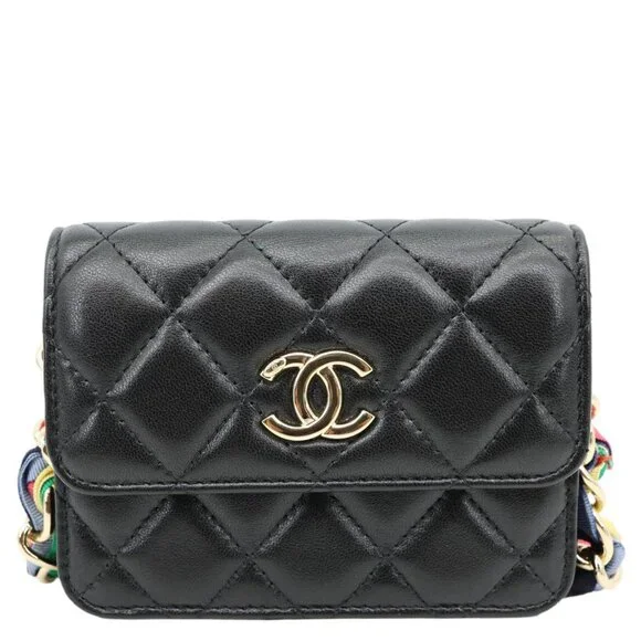 Chanel Ribbon Flap Shiny Lambskin Quilted Leather Belt Bag Black - Picture 3 of 13